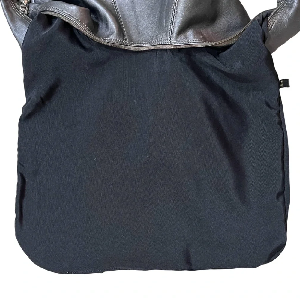 Sharif Leather Hobo Crossbody Bag Pewter Gray Metallic Slouch Shoulder Purse